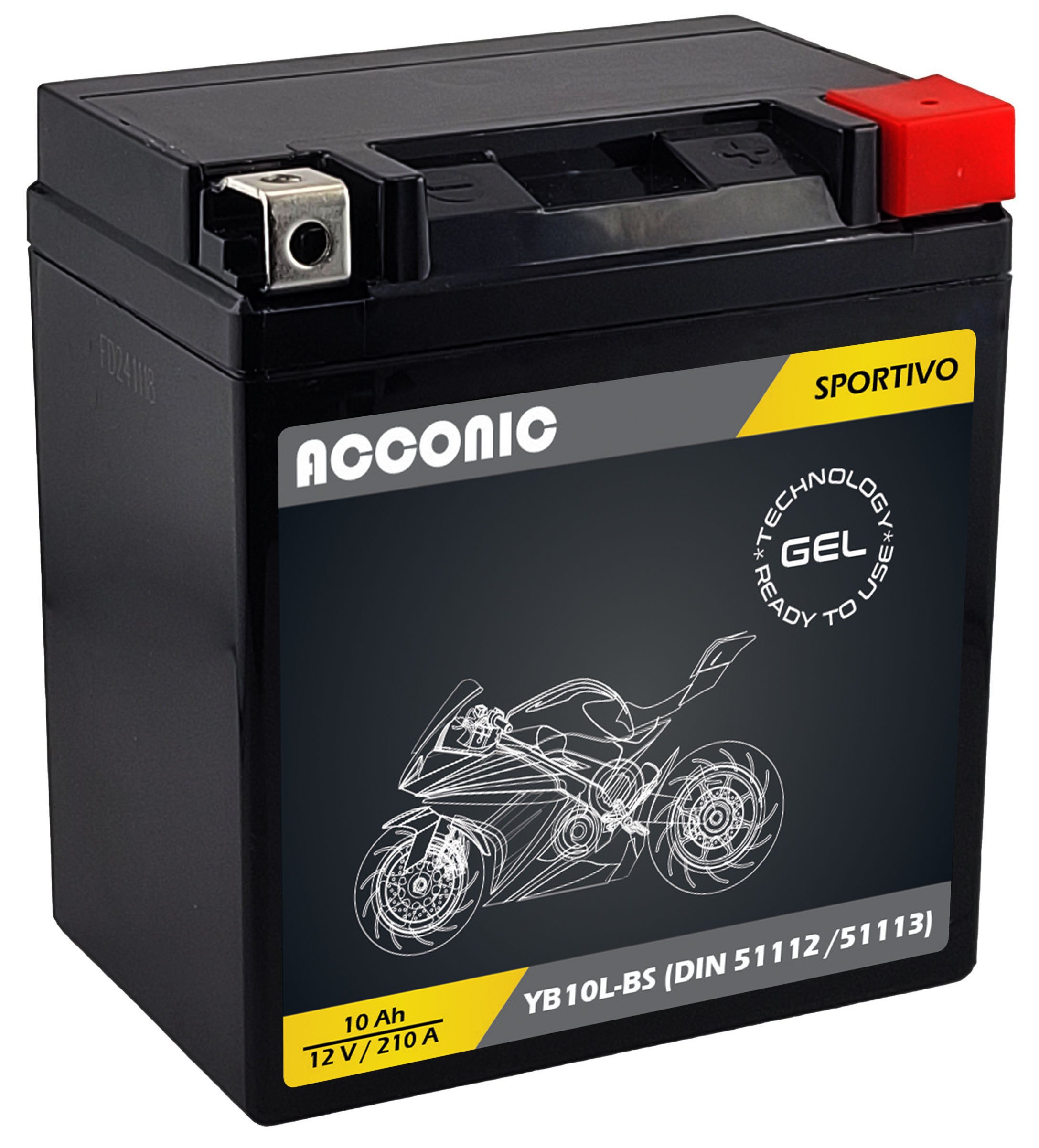 ACCONIC Sportivo GEL YB10L-BS Motorradbatterie 10 Ah 12V (DIN 51112 /51113)